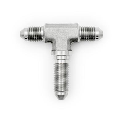 Adaptor T din oțel inoxidabil HEL, AN3 Tată, cu fiting de trecere (Bulkhead) pe piciorul central HEL Performance