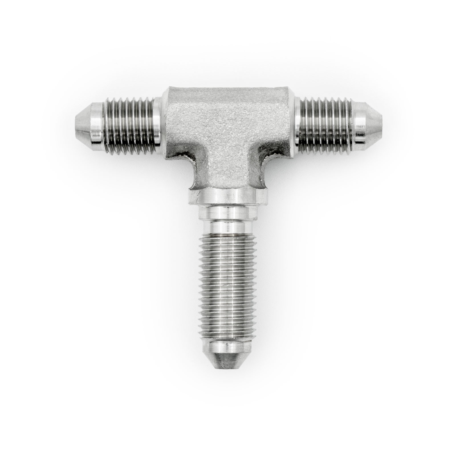 Adaptor T din oțel inoxidabil HEL, AN3 Tată, cu fiting de trecere (Bulkhead) pe piciorul central HEL Performance